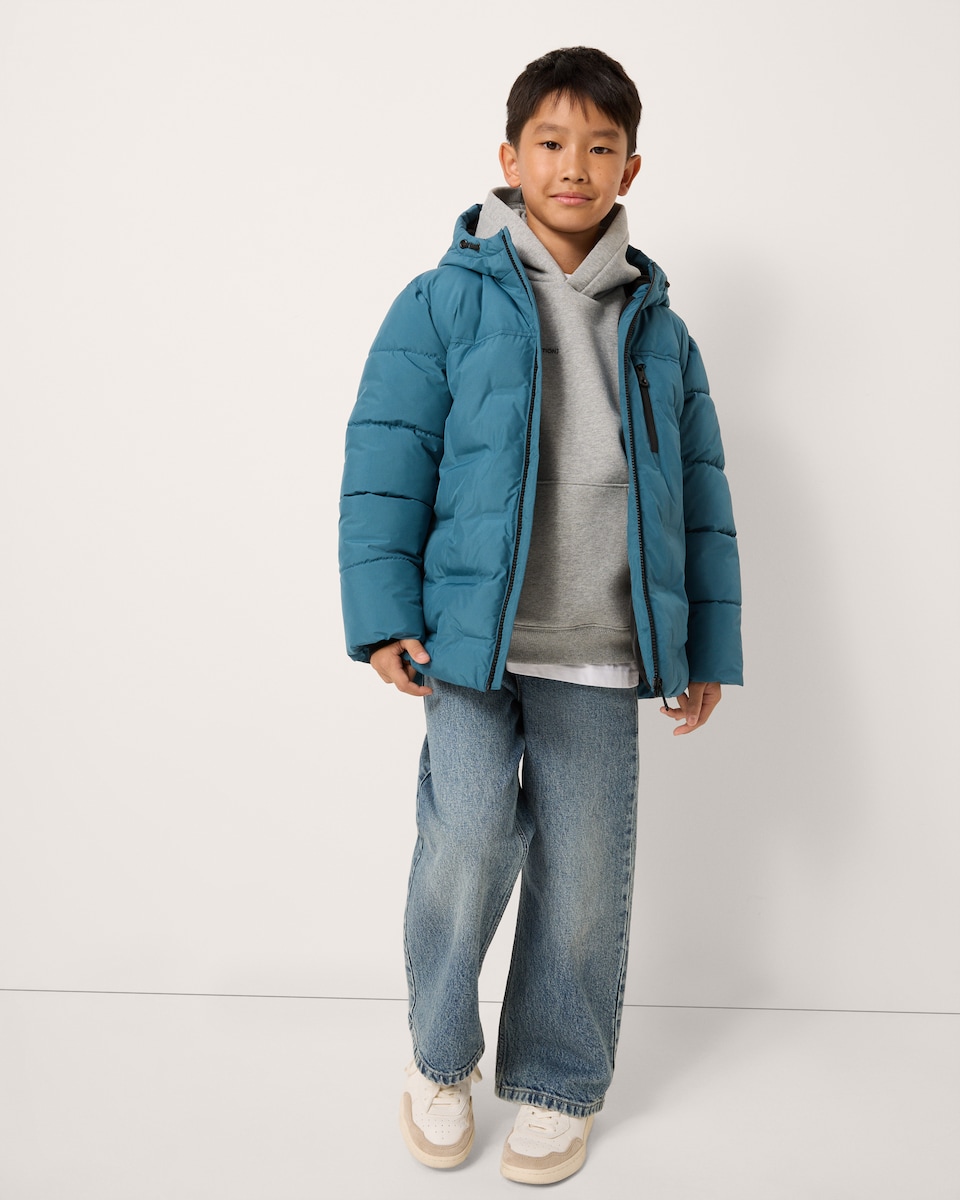 image 1 of F&F Boys Hooded Puffer Coat in Teal