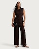 image 1 of F&F Cotton Rich Crinkle Textured Wide Leg Trousers in Chocolate
