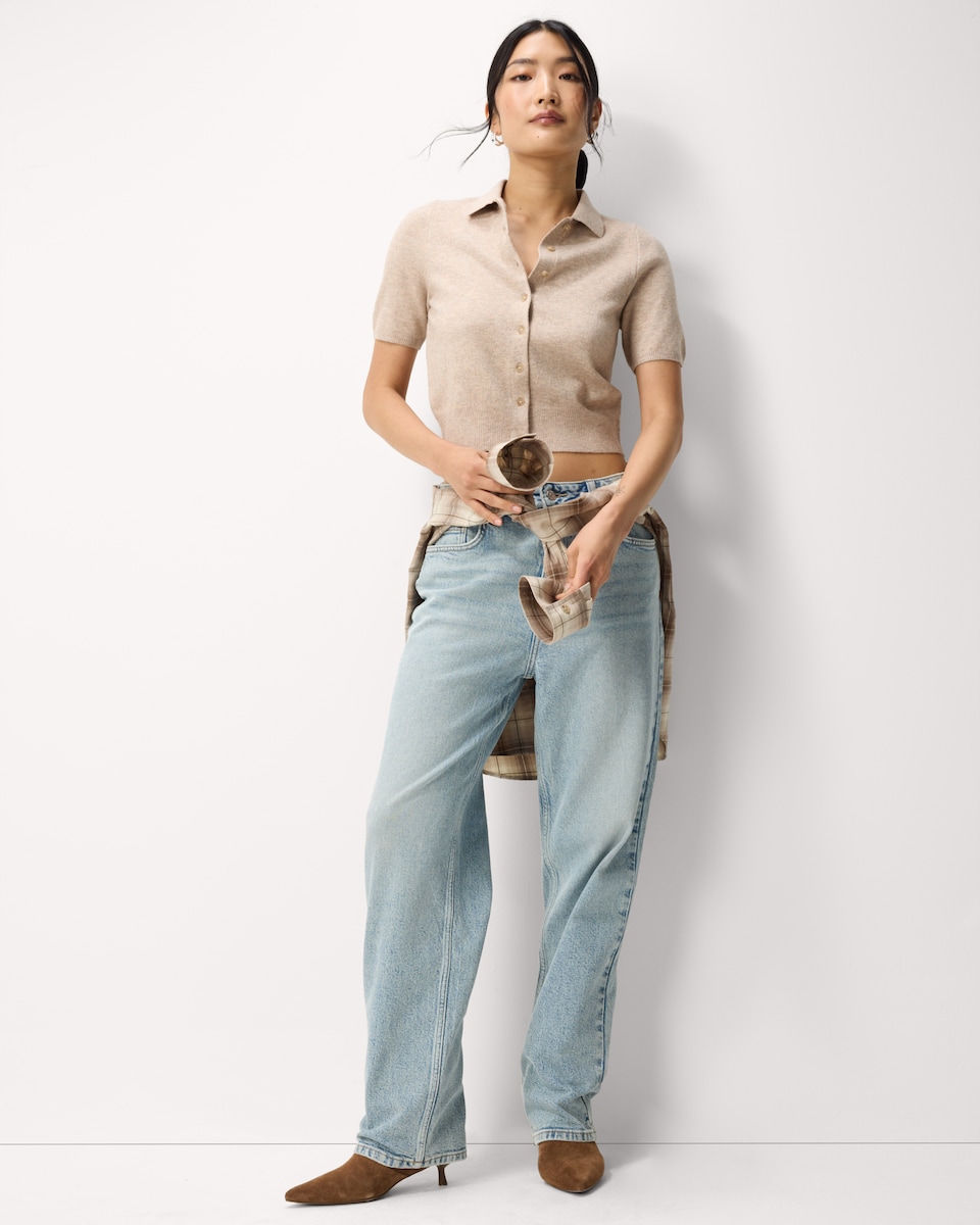 image 1 of F&F Knitted Short Sleeved Cardigan in Neutral