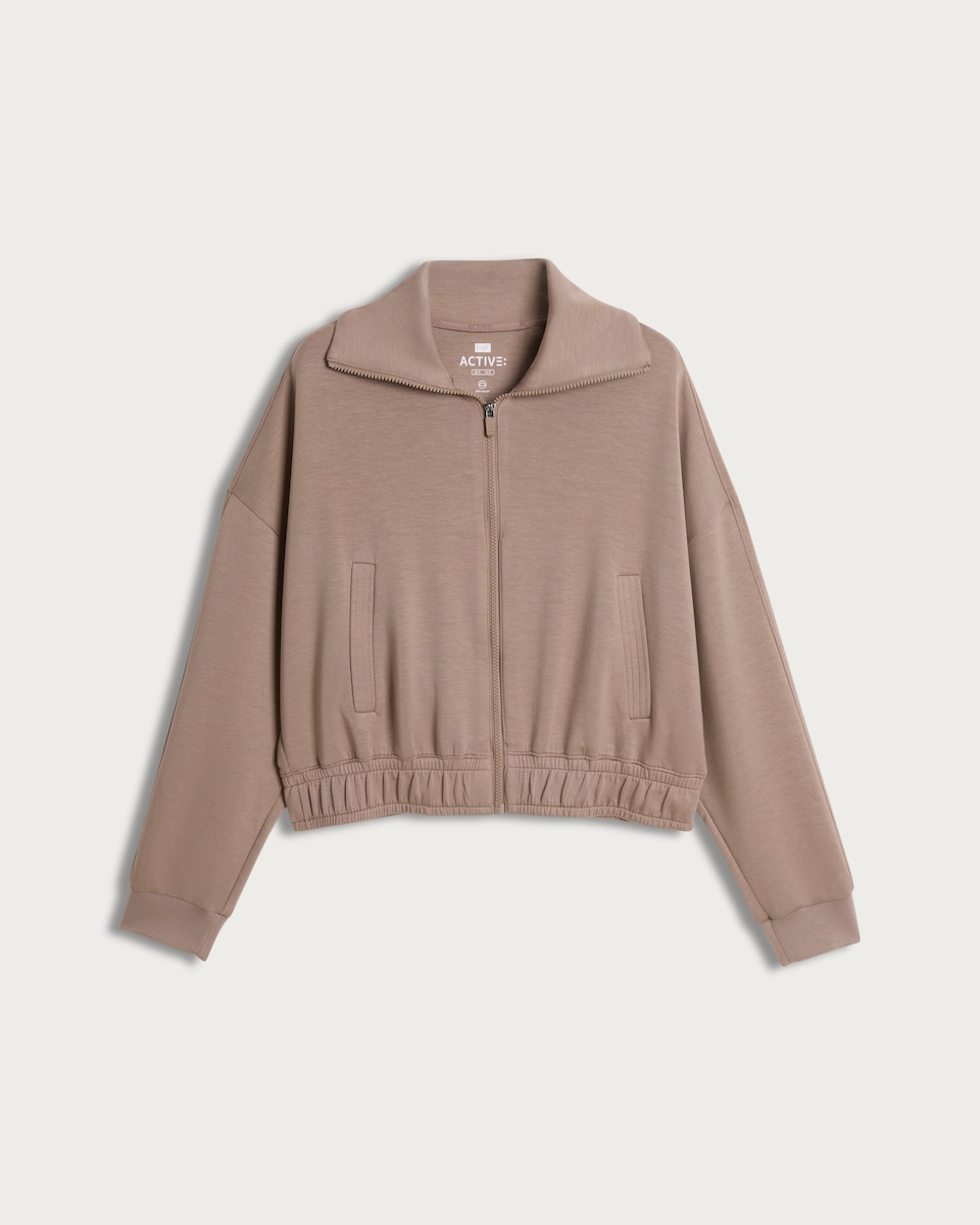 F&F Active Modal Rich Collared Zip Up Jacket in Brown