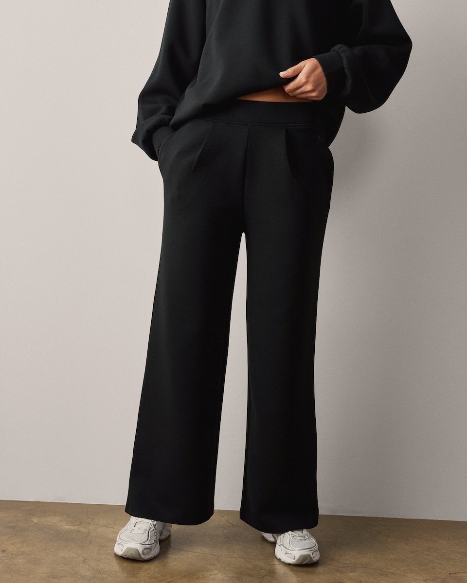 image 1 of F&F Active AFTERCLASS Scuba Wide Leg Joggers in Black