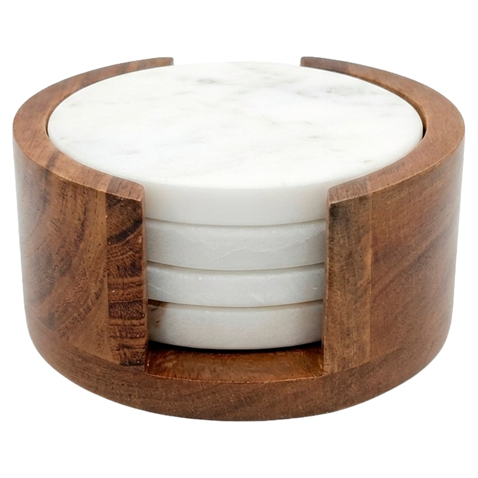 F&F Home Marble Coasters with Wooden Stand