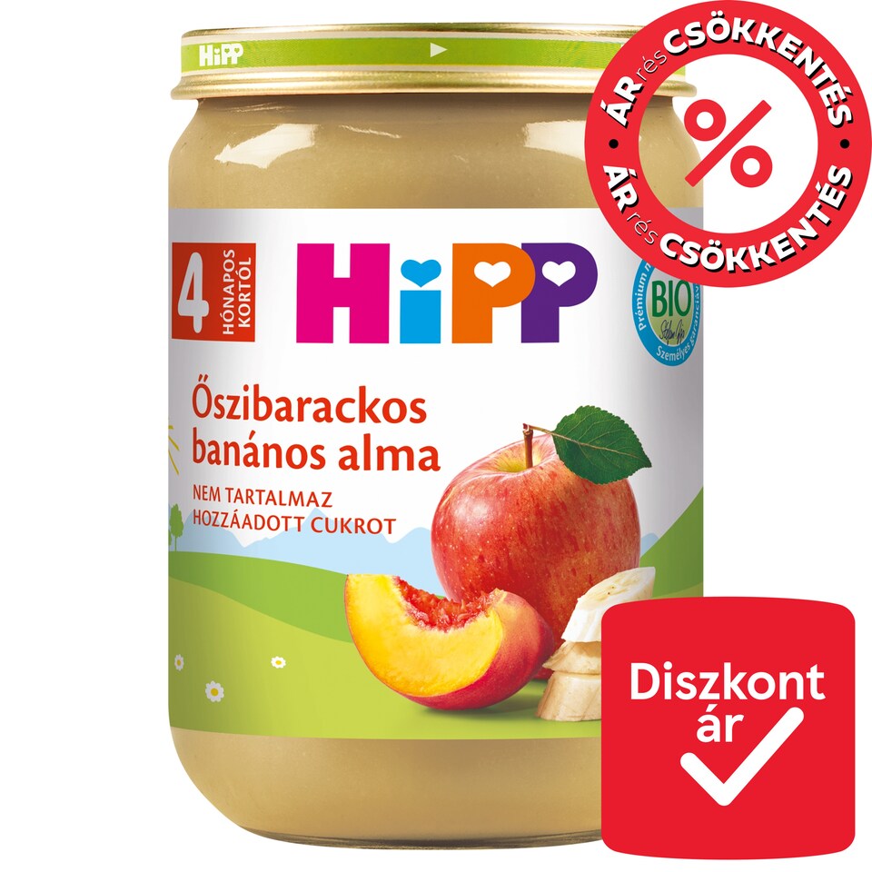 HiPP bio őszibarackos-banános alma bébidesszert 4 hónapos kortól 190 g