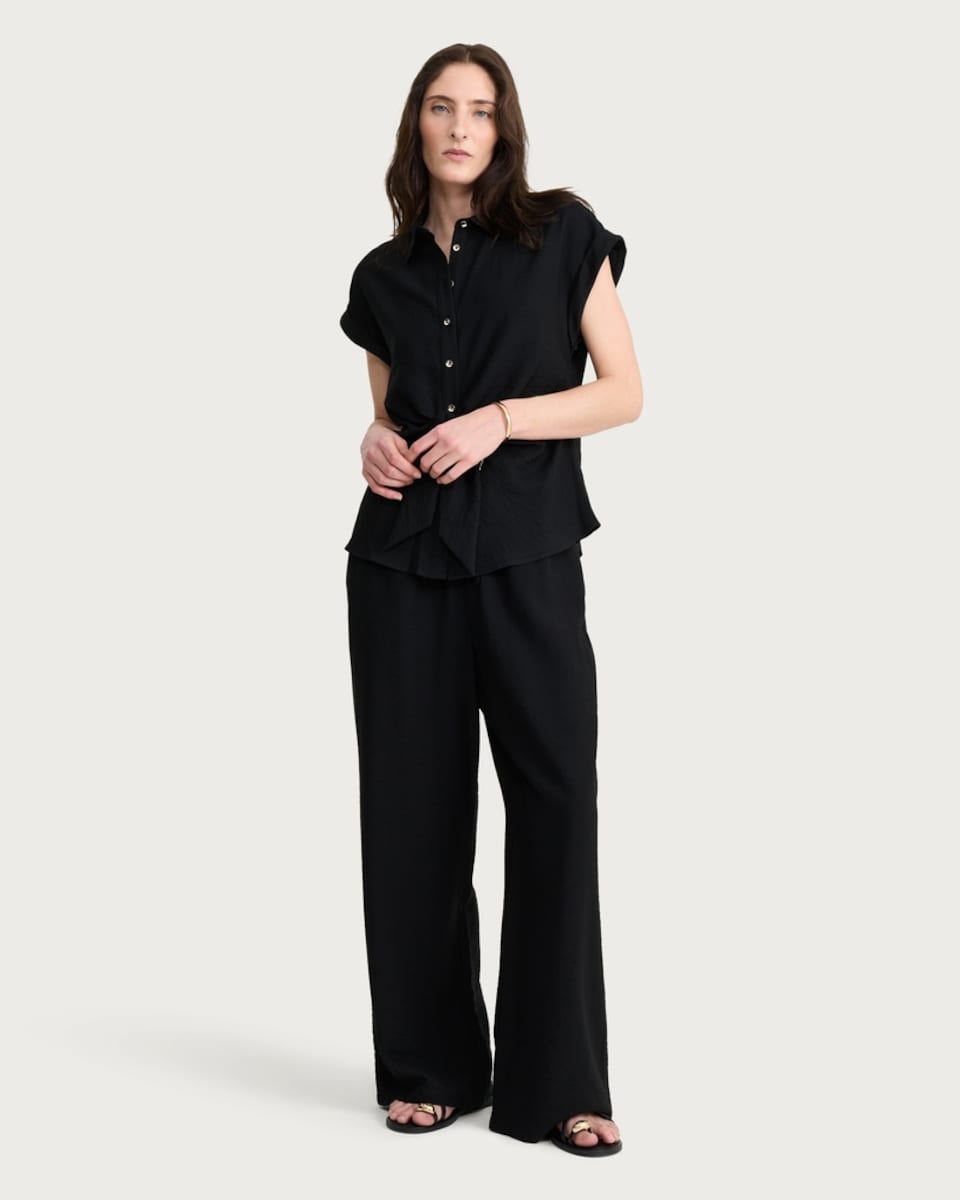 image 1 of F&F Wide Leg Drawstring Co-ord Trousers in Black