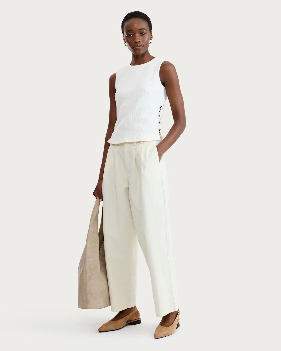 image 1 of F&F Cotton Rich Ribbed Side Button Detail Vest in Cream