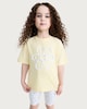 image 2 of F&F Girls 2-Piece Pure Cotton Flower T-Shirt and Cycling Shorts in Yellow