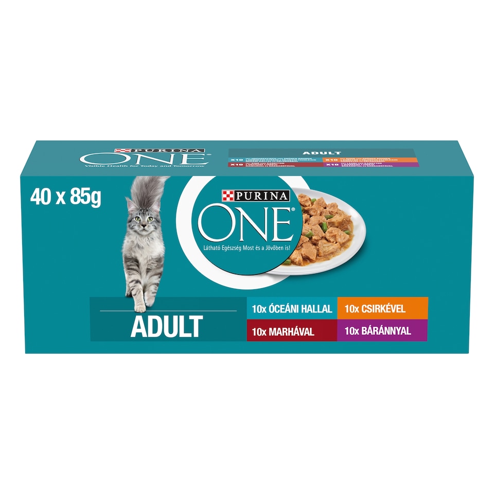 Purina One Adult csirkével/marhával/báránnyal/tengeri hallal szószban nedves macskaeledel 40 x 85 g