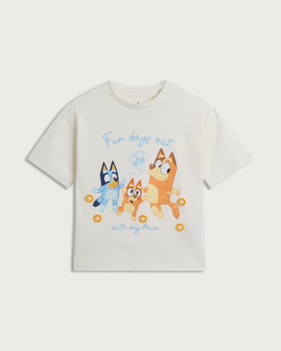 image 1 of Bluey Pure Cotton Fun Days Out T-Shirt in Cream