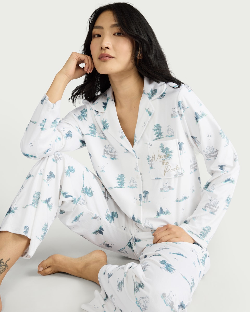 image 1 of Disney Winnie the Pooh Fleece Revere Pyjama Set in Cream