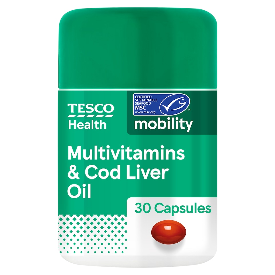 Tesco Health Multivitamins & Cod Liver Oil Food Supplement Capsules 30s