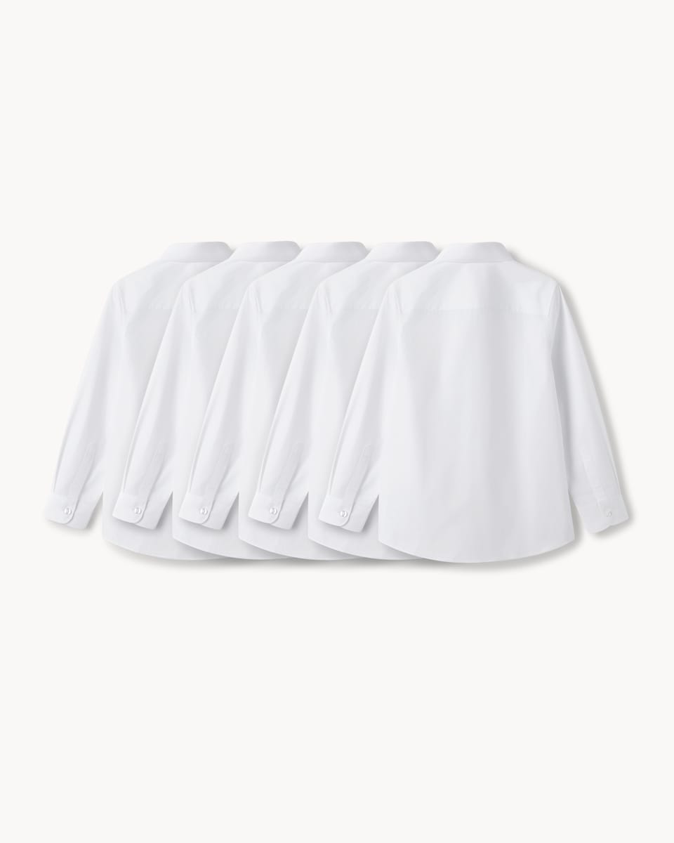 image 1 of F&F School Boys 5-Pack Regular Fit Long Sleeved Shirts in White
