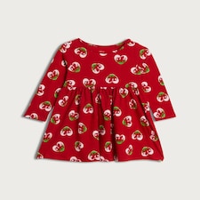 F&F Girls Pure Cotton St David's Day Long Sleeved Dress in Red