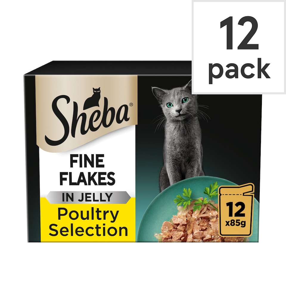 image 1 of Sheba Fine Flakes Wet Cat Food Pouches Poultry in Jelly 12x85g