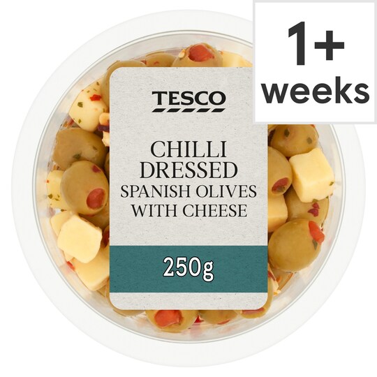 Tesco Chilli Spanish Olives With Cheese 160G Tesco Groceries