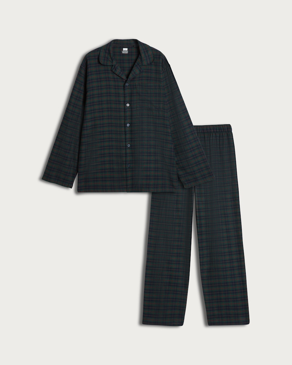 image 1 of F&F Pure Cotton Check Print Shirt and Bottoms Pyjama Set in Multi