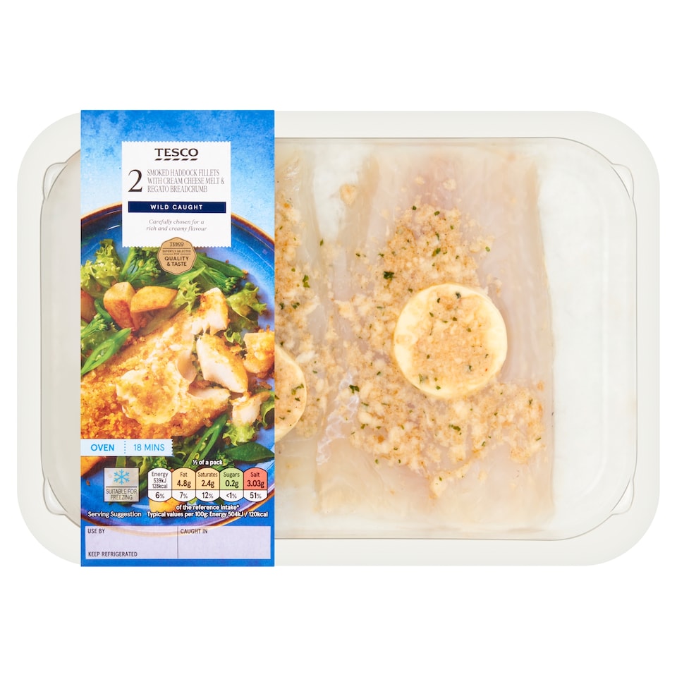 Tesco 2 Smoked Haddock Fillets With Cream Cheese Melt & Regato Breadcrumb 250g