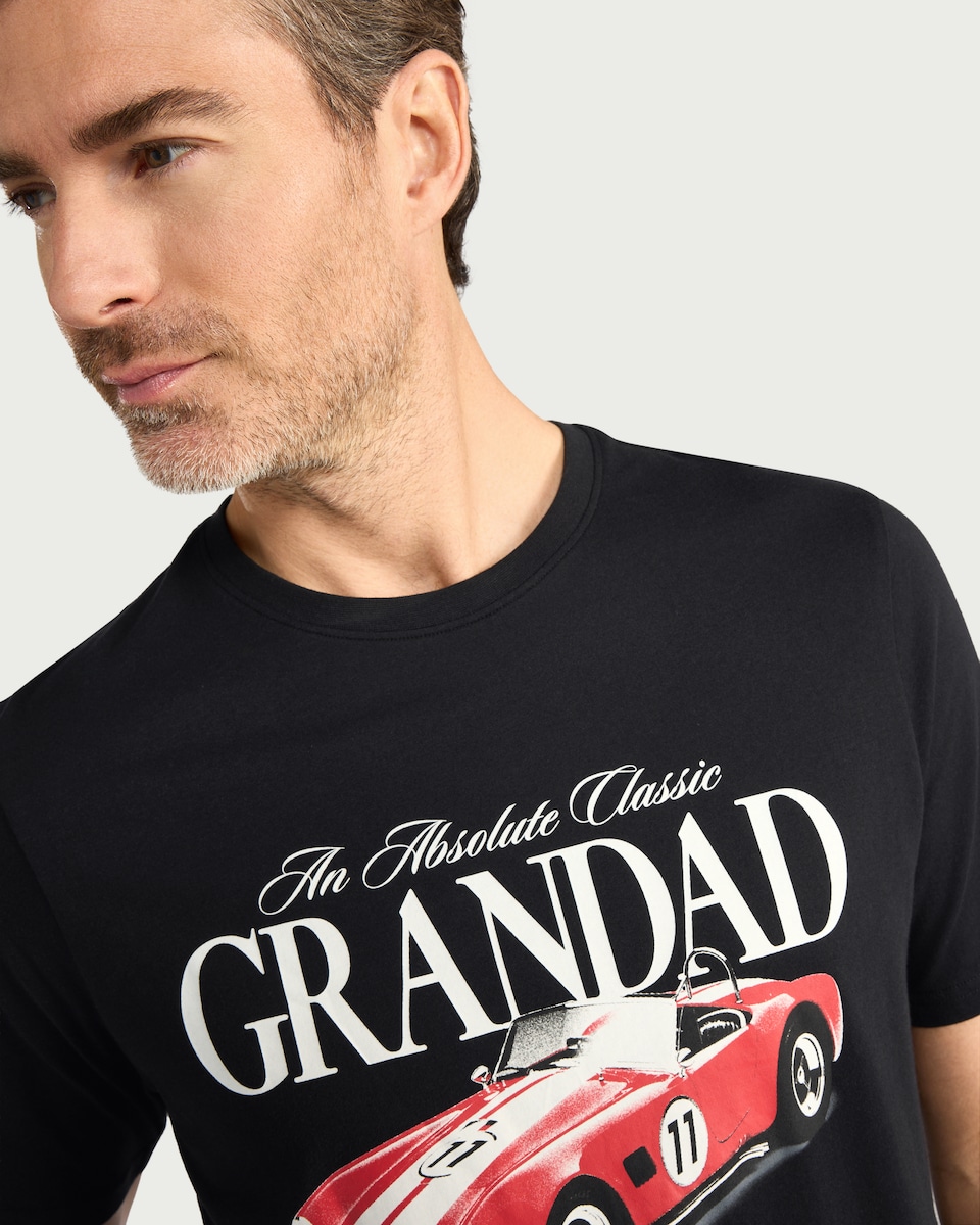 image 1 of F&F Pure Cotton Grandad Classic Car T-Shirt in Black