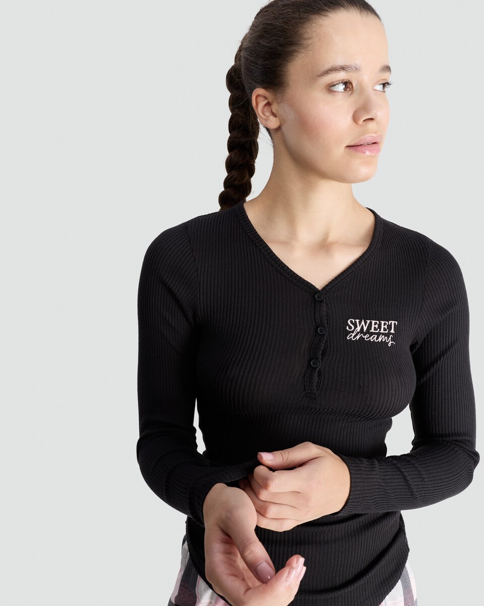 image 1 of F&F Ribbed Sweet Dreams Top and Trousers Pyjamas in Multi Black