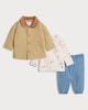 image 1 of F&F Baby 3-Pack Cotton Rich Jacket, Top and Trousers Set in Tan