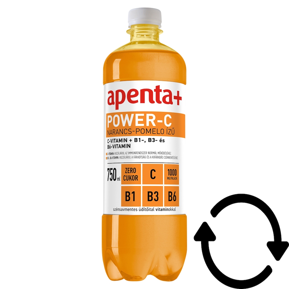 Apenta+ Power-C narancs-pomelo ízű szénsavmentes, energiamentes üdítőital édesítőszerekkel 750 ml