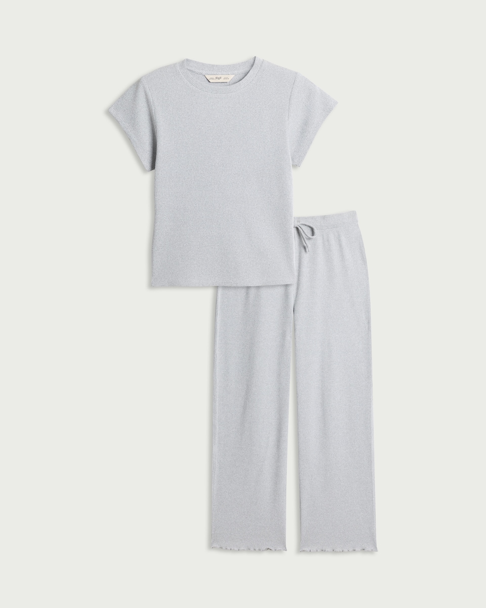 image 1 of F&F Waffle Textured Pyjama Set in Grey