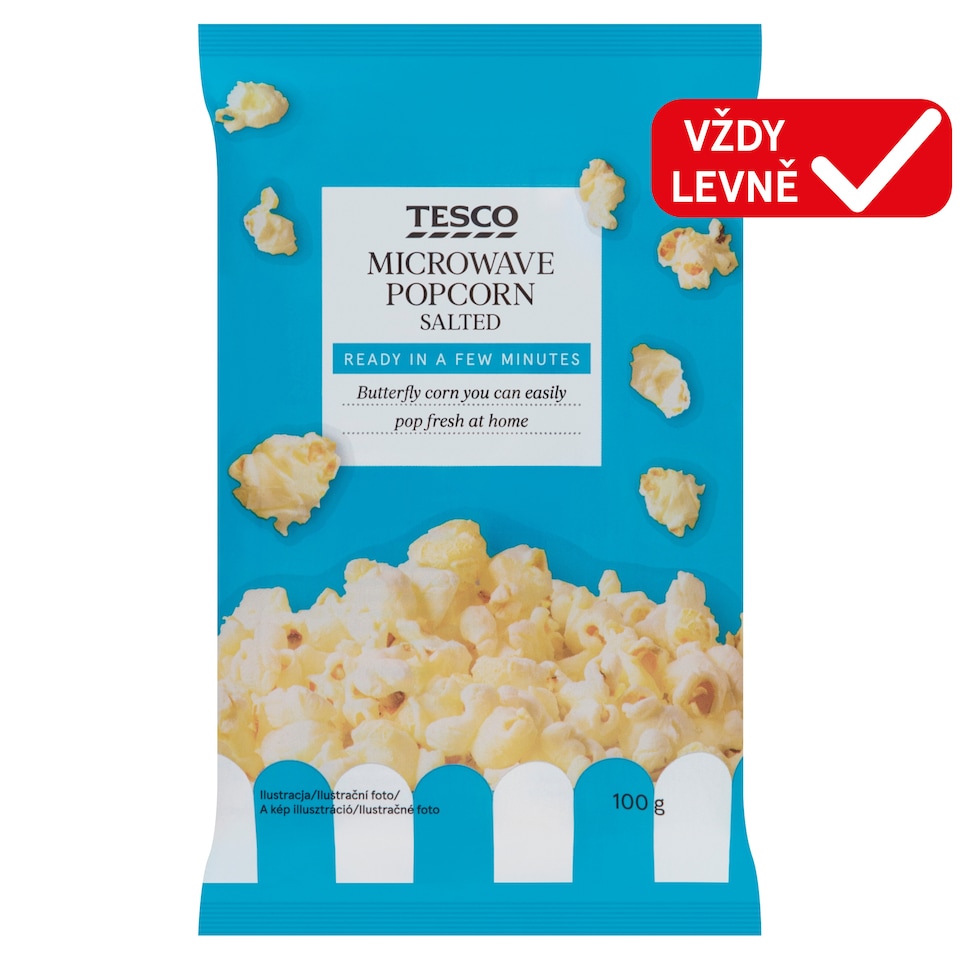 Tesco Popcorn do mikrovlnné trouby solený 100g