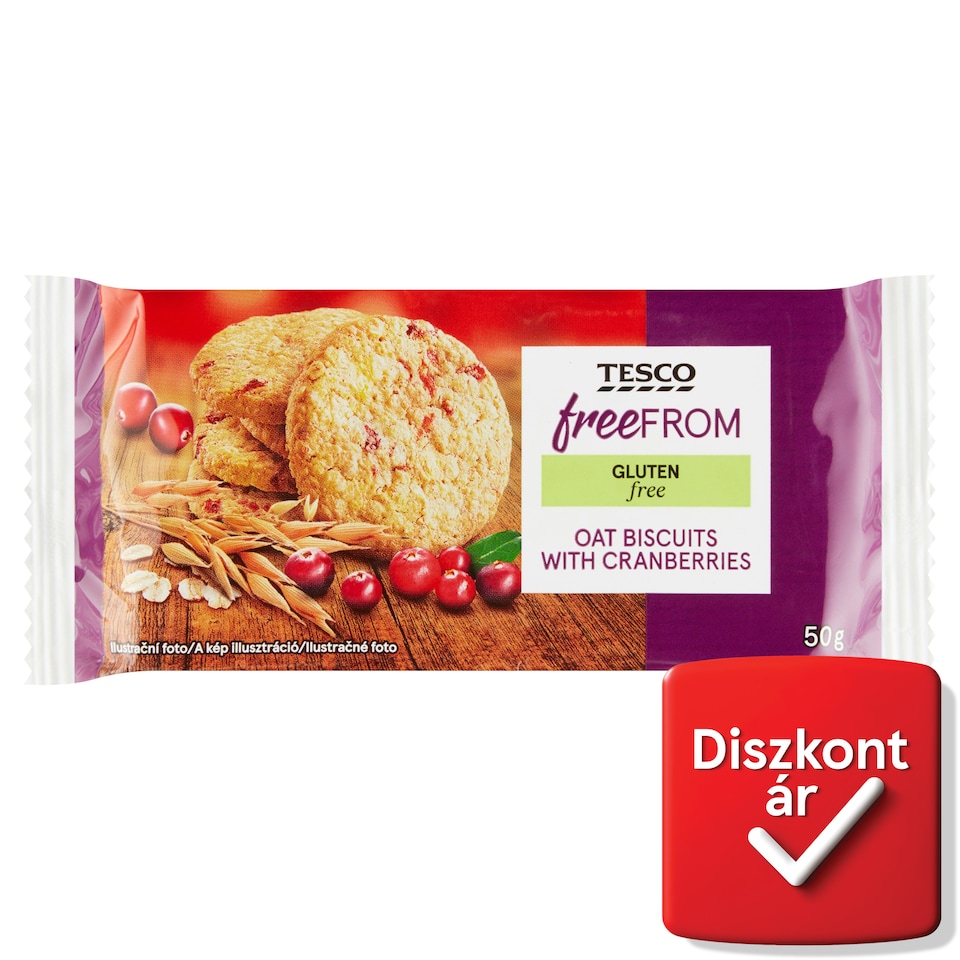 Tesco Free From gluténmentes zabkeksz kandírozott vörösáfonyával 50 g