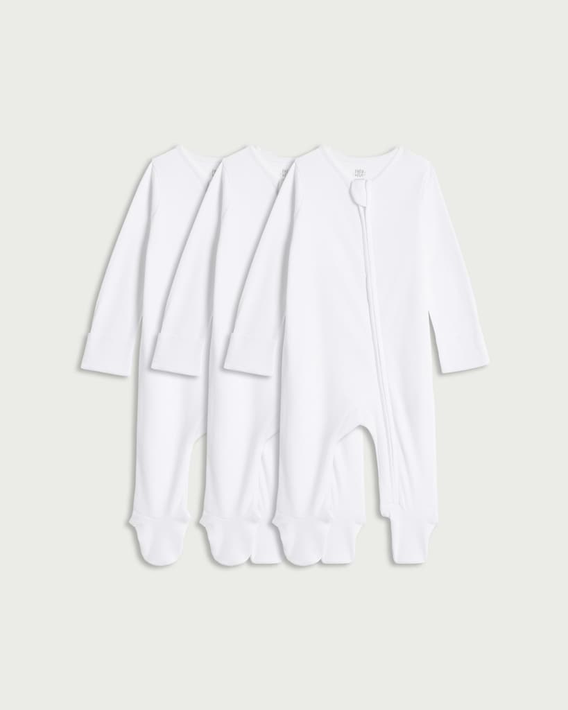 F&F Baby 3-Pack Pure Cotton Long Sleeved Sleepsuits in White