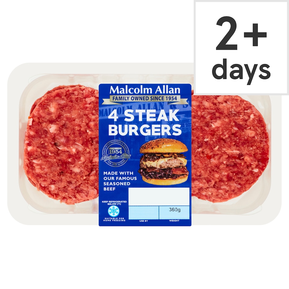 Malcolm Allan Steak Burgers 4 Pack 360g