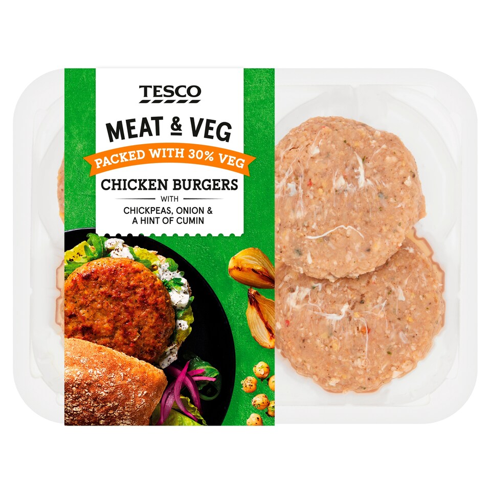 Tesco Meat & Vegetable Chicken Burgers 454G