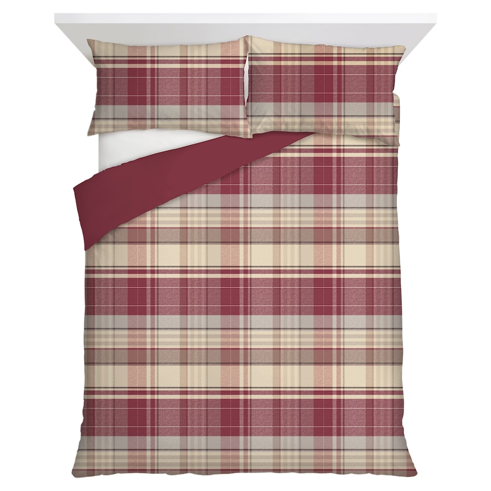 F&F Home Brushed Cotton Burgundy Check Duvet Cover Set King