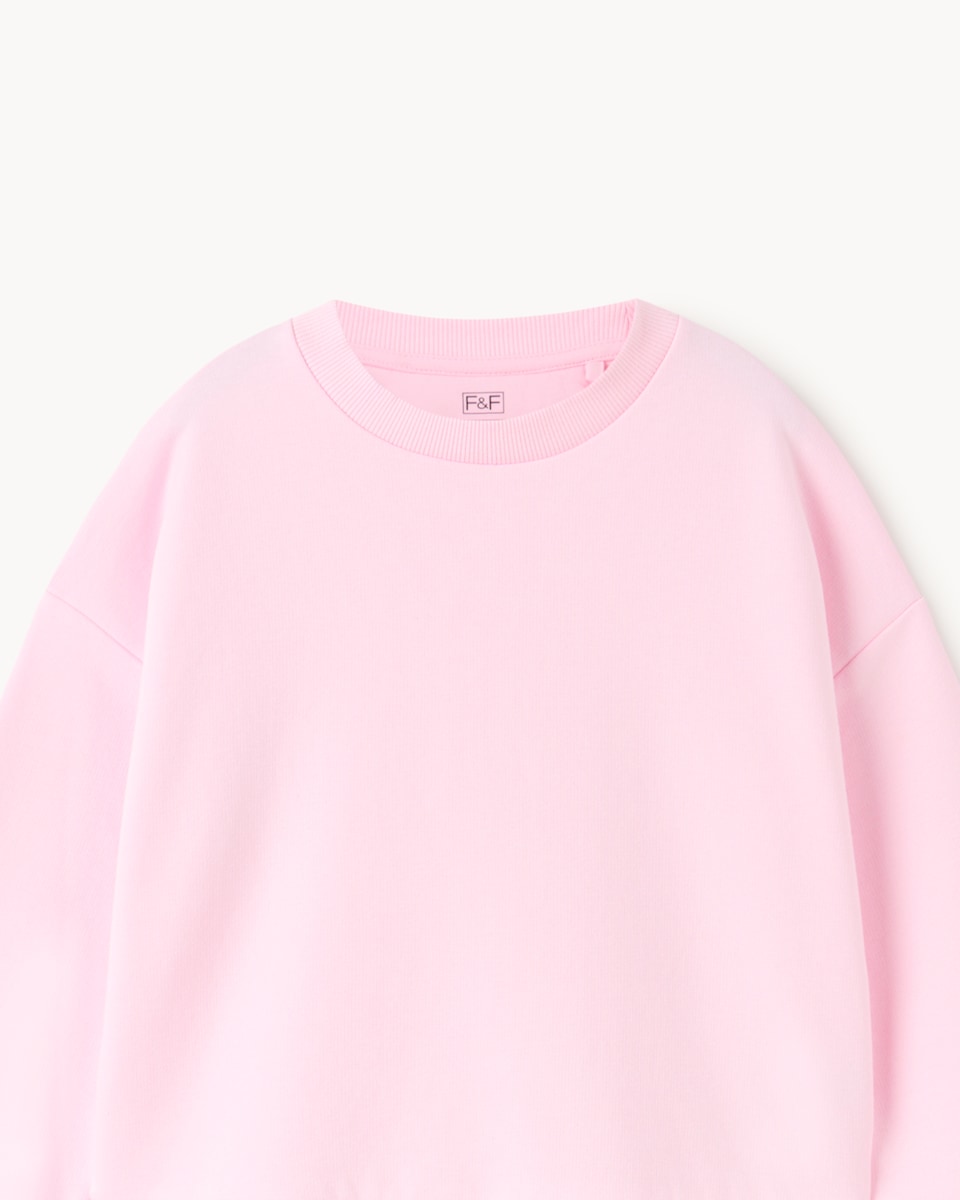 image 1 of F&F Girls Cotton Rich Lace Hem Sweatshirt in Pink