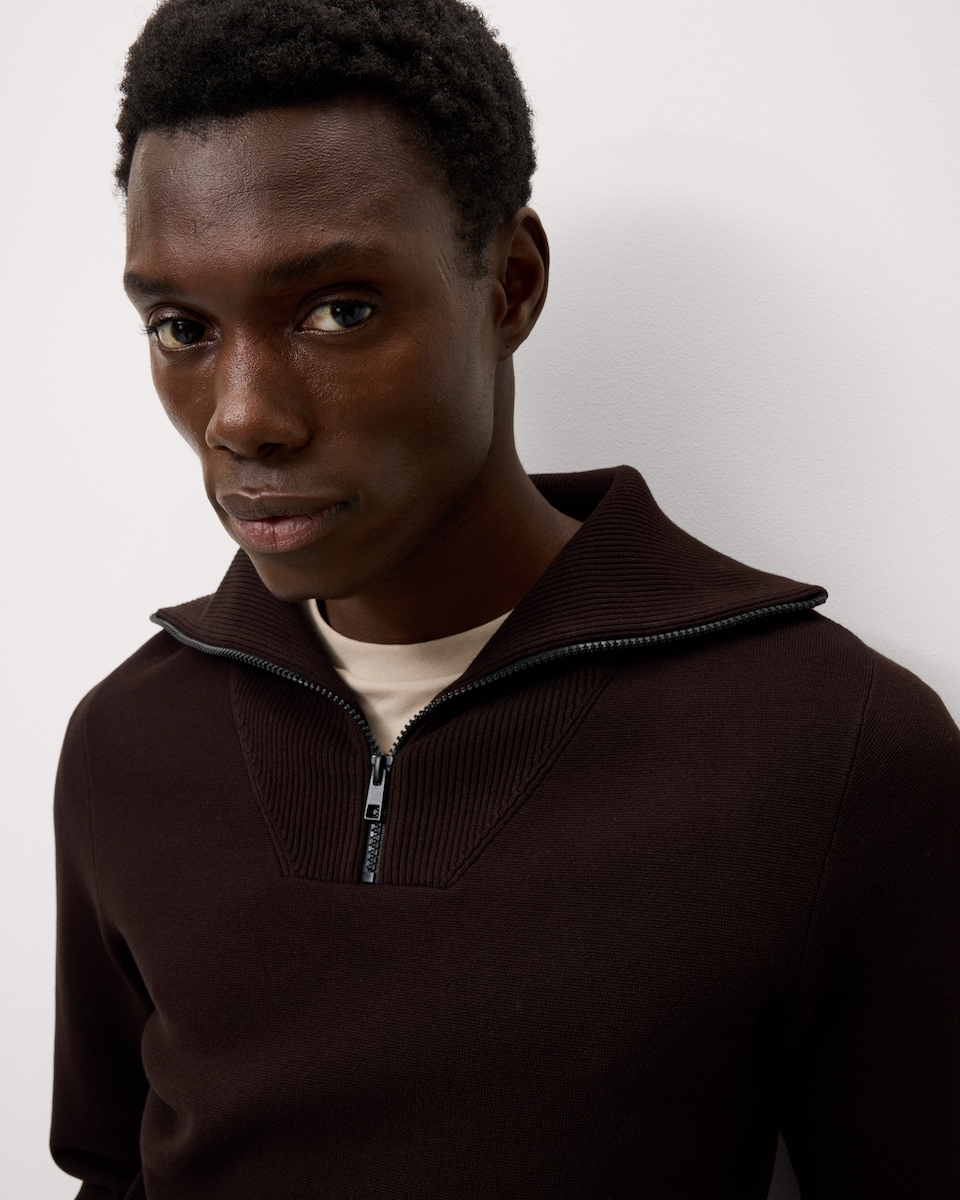 image 1 of F&F Funnel Neck Half Zip Jumper in Brown