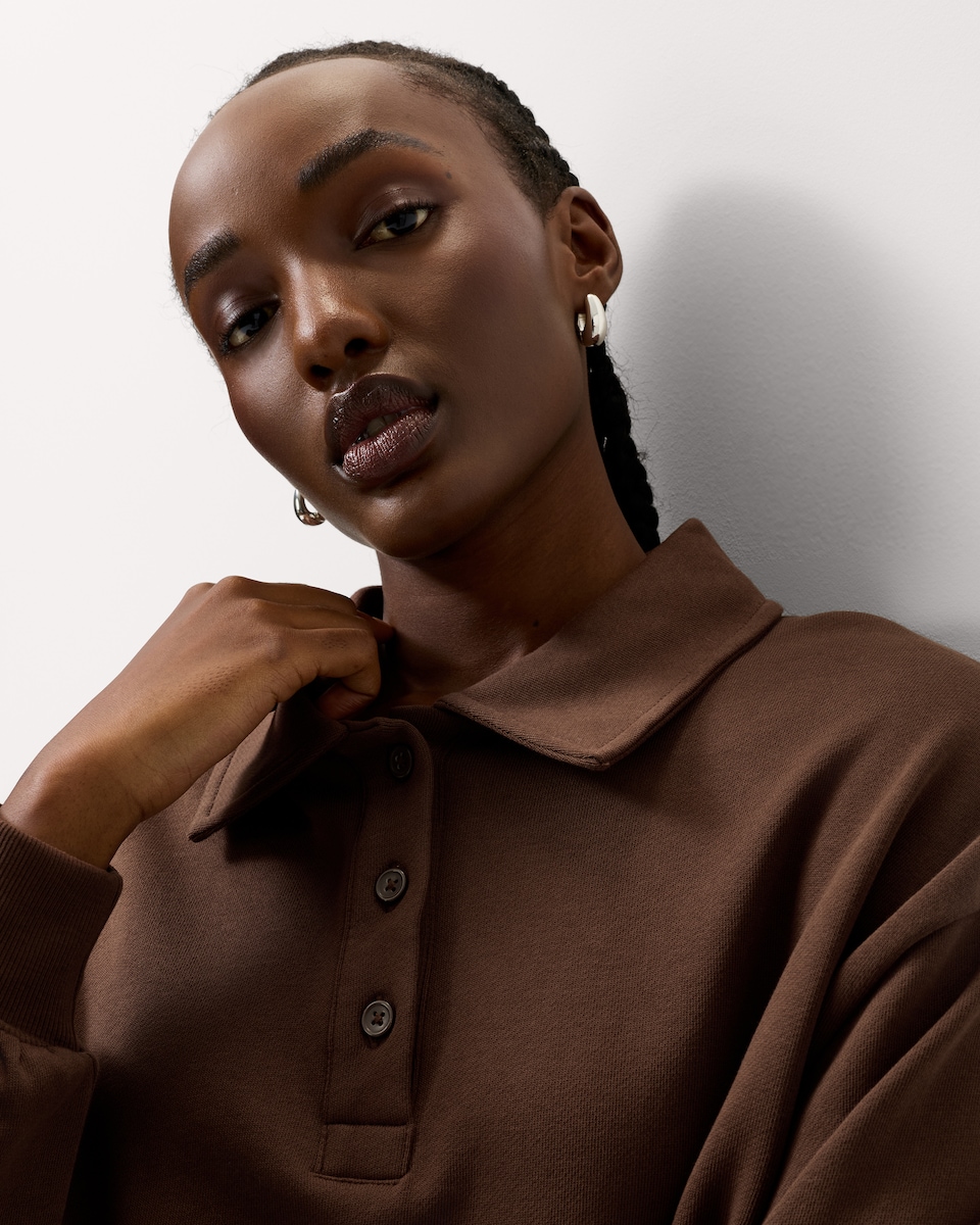 image 1 of F&F Pure Cotton Bubble Hem Sweatshirt in Brown