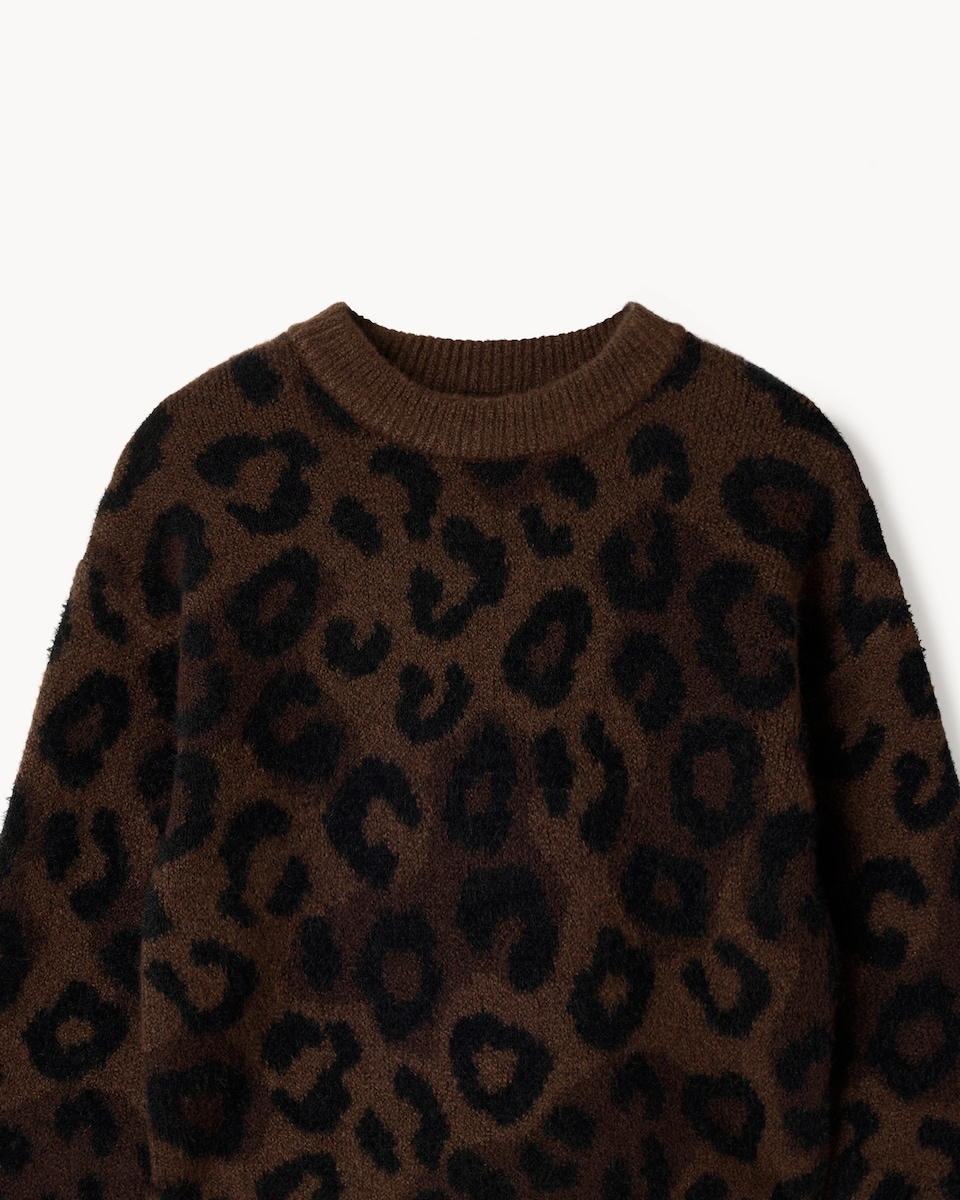 image 1 of F&F Girls Leopard Print Knitted Jumper in Brown