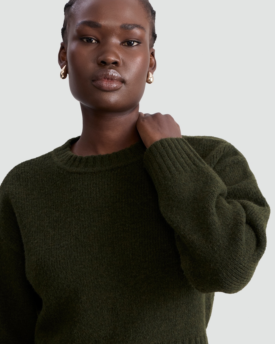image 1 of F&F Crew Neck Cropped Jumper in Khaki