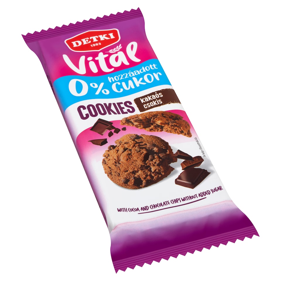 Detki Vital kakaós omlós keksz csokoládé darabokkal, édesítőszerekkel cukor hozzáadása nélkül 130  g  1. kép