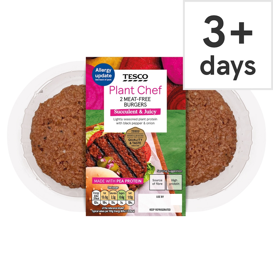 Tesco Plant Chef 2 Meat Free Burgers 226G