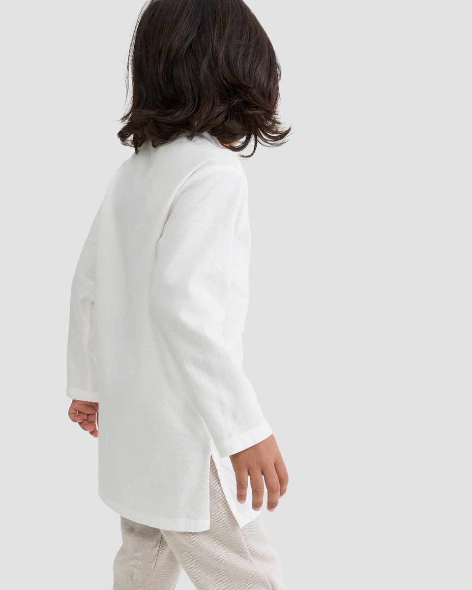 image 1 of F&F Boys Cotton Blend Embroidered Kurta in Cream