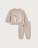 image 1 of F&F Baby 2-Piece Cotton Rich Breakfast Club Sweatshirt and Joggers Set in Beige