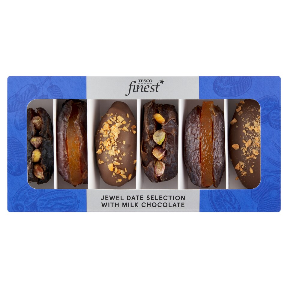 image 1 of Tesco Finest Jewel Date Selection with Milk Chocolate 150g