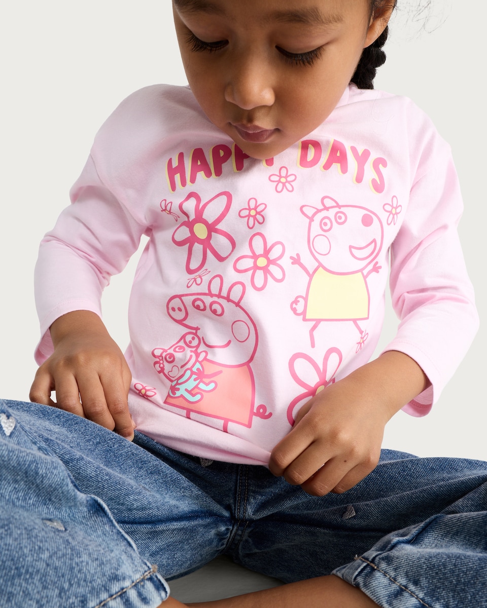 image 1 of Peppa Pig Pure Cotton Happy Days Long Sleeved Top in Pink