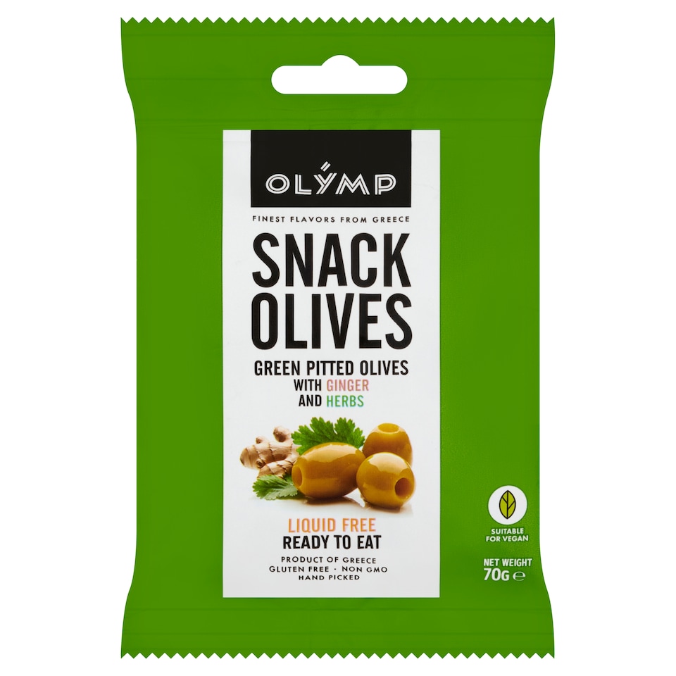 Olymp Snack Olives fűszerezett zöld magozott olajbogyó gyömbérrel 70 g