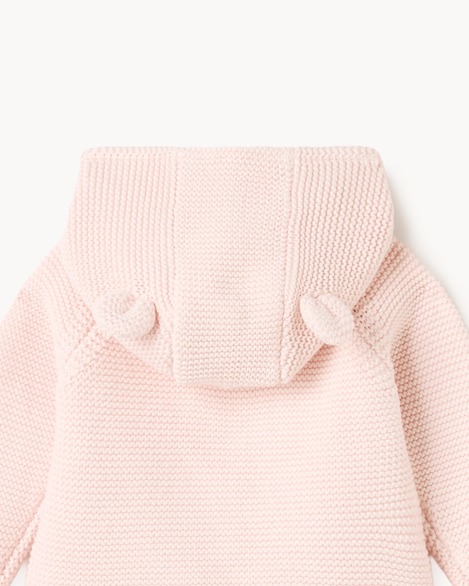 image 1 of F&F Baby Pure Cotton Knitted Hooded Cardigan in Pink
