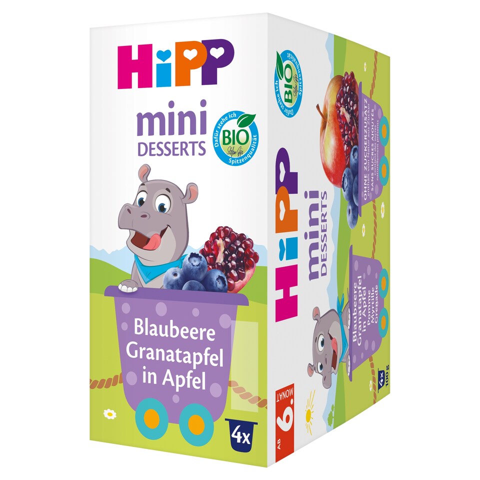 HiPP Organic Fruit Preparation Blueberry-Pomegranate-Apple Baby Dessert 6 months+ 4 x 100 g (400 g)