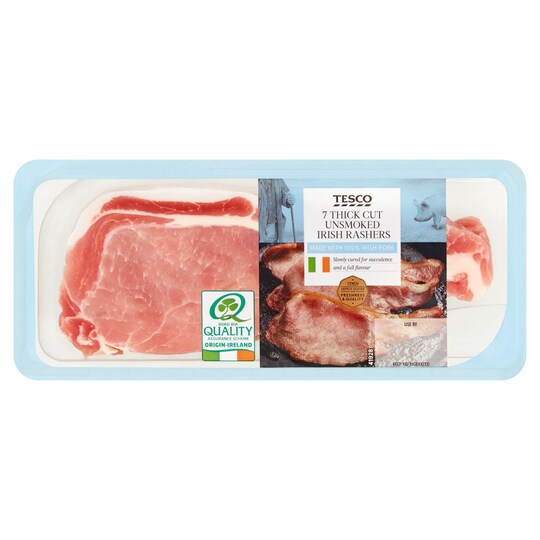 Tesco Unsmoked Thkcut Irish Back Bacon Rashers 335G Tesco Groceries