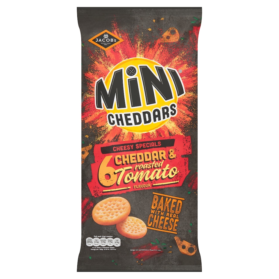 Jacob's Mini Cheddars Cheddar & Roasted Tomato Flavour Baked Snacks 6 x 23g