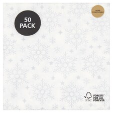 Tesco Grey Snowflake Napkin 2Ply 50 Pack