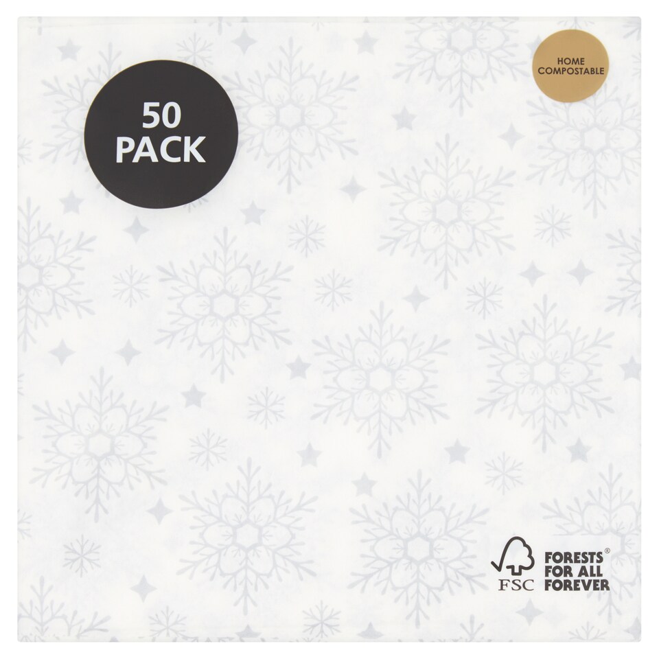 Tesco Grey Snowflake Napkin 2Ply 50 Pack