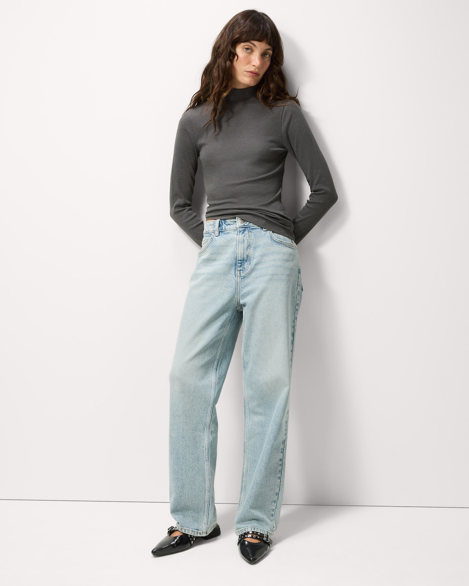image 1 of F&F Cotton Rich High Neck Top in Grey Marl
